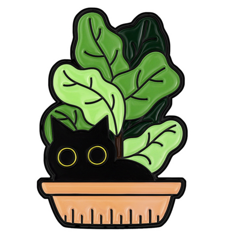 Black Cat Potted Plant Pin