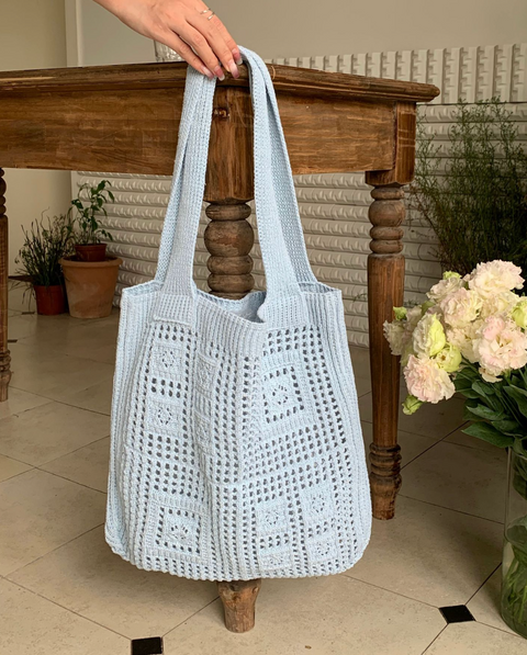 Checker Square Knit Tote