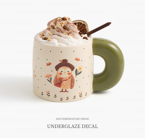 Owl Thick Handle Ceramic Mug 550ml