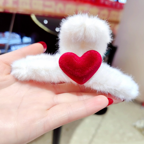 Fuzzy Heart Hair Claw Clip