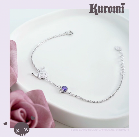 Kuromi Purple Crystal Silver Bracelet