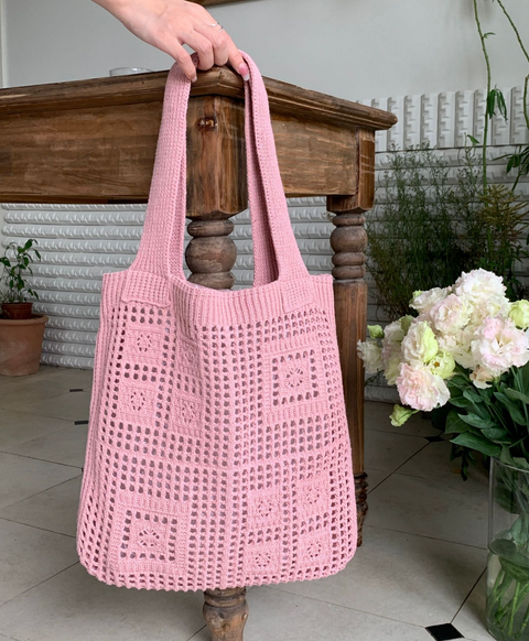 Checker Square Knit Tote