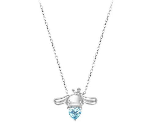 Cinnamonroll Blue Crystal Silver Necklace