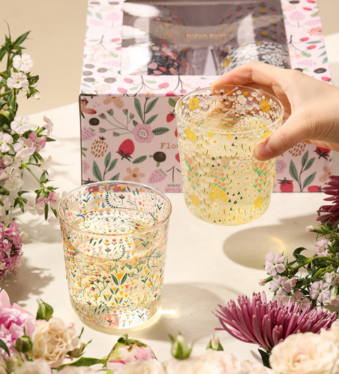 Gift Set of 4 Glass Flower Cup 454ml