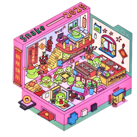 Happy Year of Snake 3D Sticker Room