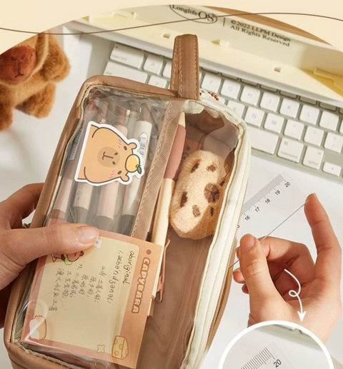 Brown Capybara Pencil Case Set sticky note