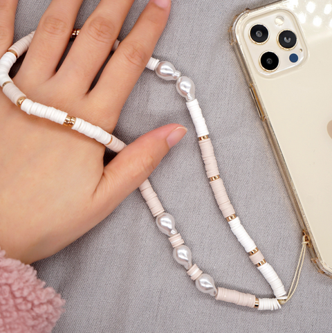 White Pink Clay Bead Cellphone Bracelet