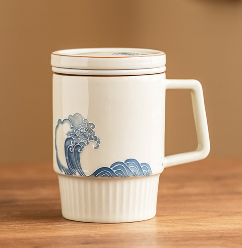 Tidel Wave Ceramic Mug with Lid 263ml