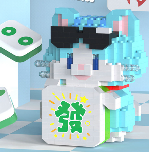 Blue Cat with Mahjong Building Block