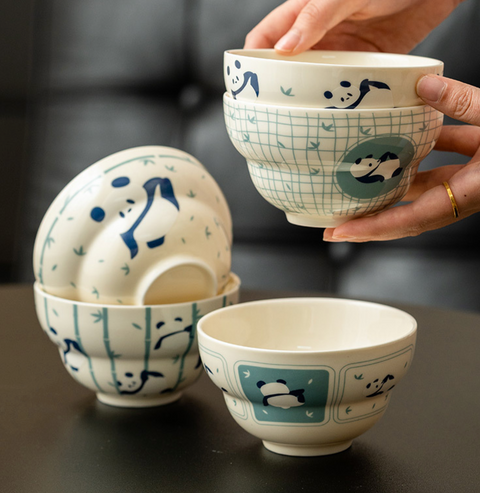 5 Set Ceramic Blue Panda Bowl