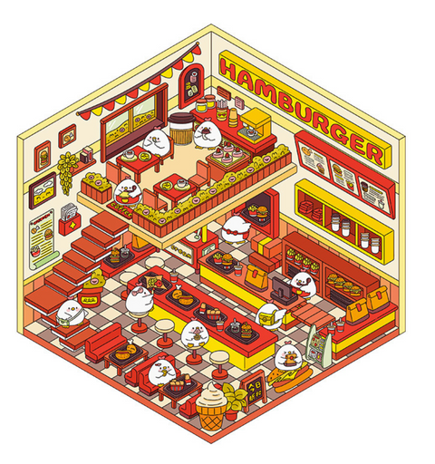 Chicken Hamburger 3D Sticker Room