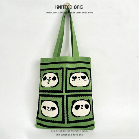 Emoji Panda Café Shoulder Knit Tote