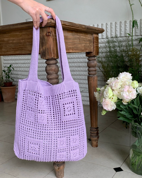 Checker Square Knit Tote