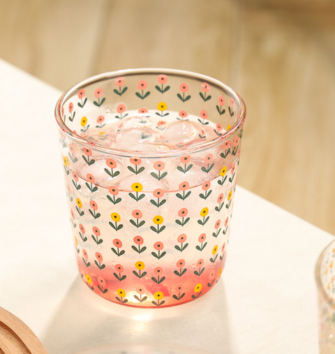 Gift Set of 4 Glass Flower Cup 454ml