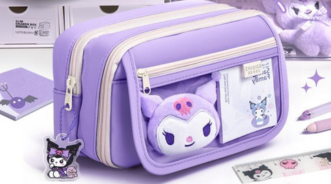 Purple Kuromi Pencil Case Set (9 Layer Flip Cover/ 2 brooches)