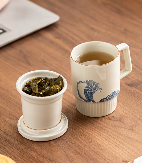 Tidel Wave Ceramic Mug with Lid 263ml