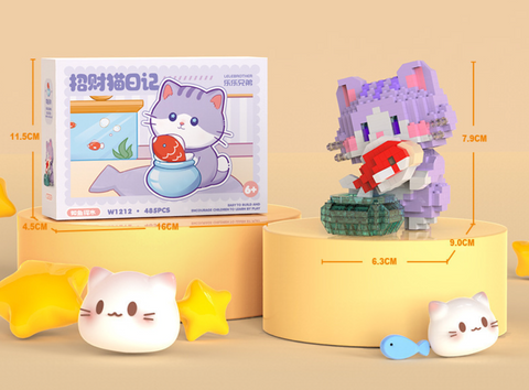 Purple Cat with Fish Building Block