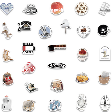 Coffee Caption PVC Sticker Pack 50pc