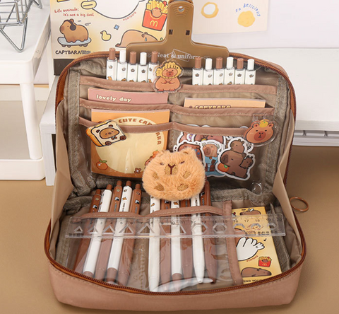 Brown Capybara Pencil Case Set (Standing + Plush)