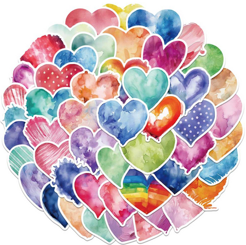 Watercolor Heart PVC Sticker Pack 50pc