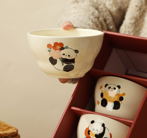 Lotus Blue Ceramic Panda Rice Bowl 410ml 5 Set