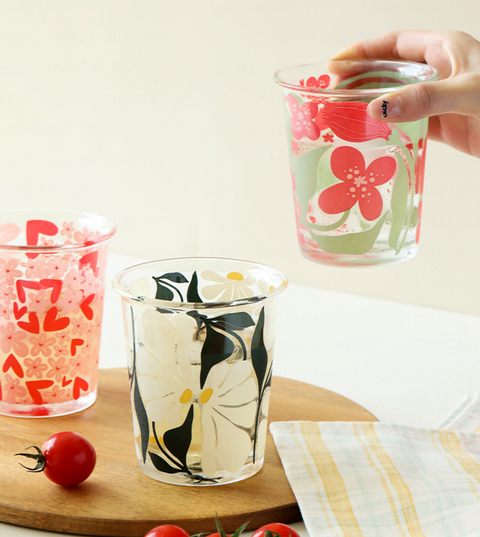 Floral Glass Lip Cup 350ml