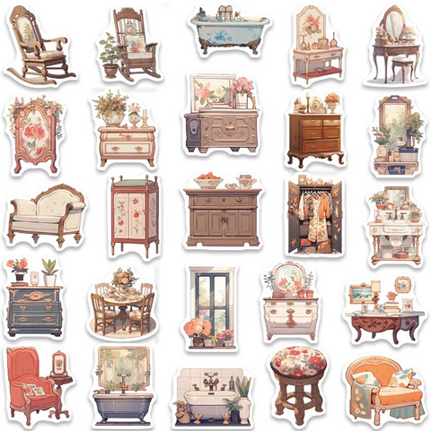 Wooden Furniture PVC Sticker Pack 50pc