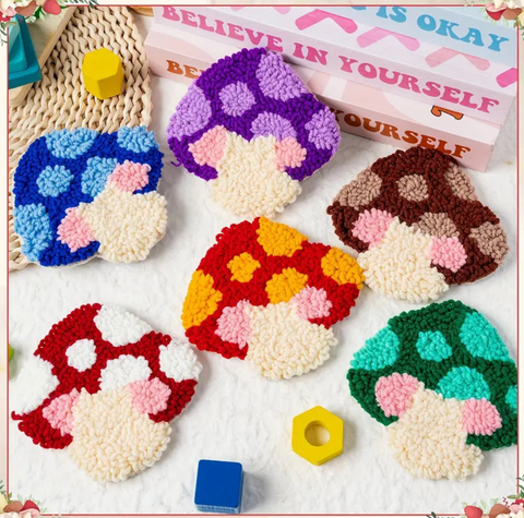 6 Set Mushroom Carpet Coasters DIY