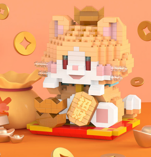 Orange Cat with Gold Coins Building Block