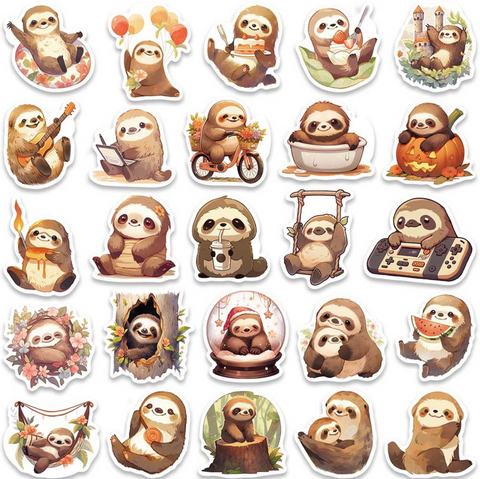 Sleepy Sloth PVC Sticker Pack 50pc