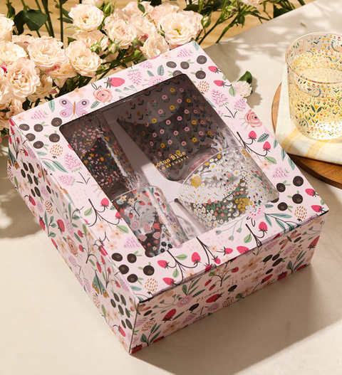 Gift Set of 4 Glass Flower Cup 454ml