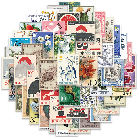 Vintage Stamps 50pc Vinyl Sticker Pack