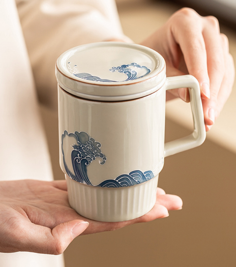 Tidel Wave Ceramic Mug with Lid 263ml