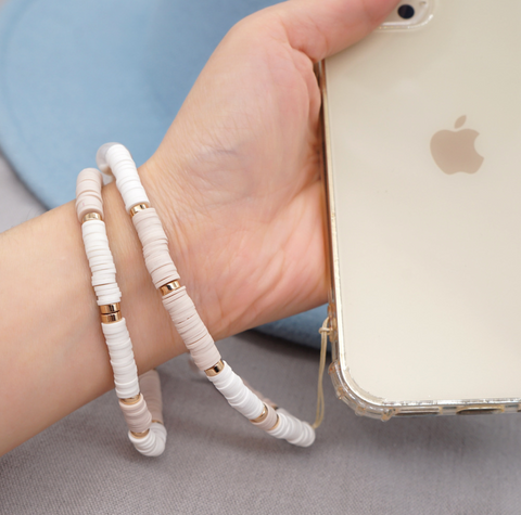 White Pink Clay Bead Cellphone Bracelet