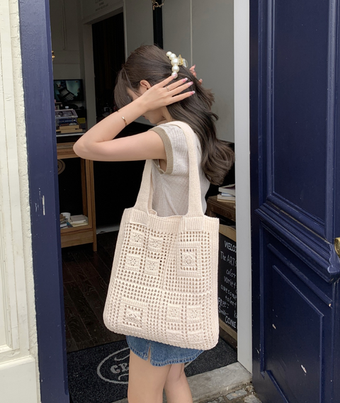 Checker Square Knit Tote