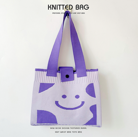 Smily Face Knitted Button Tote