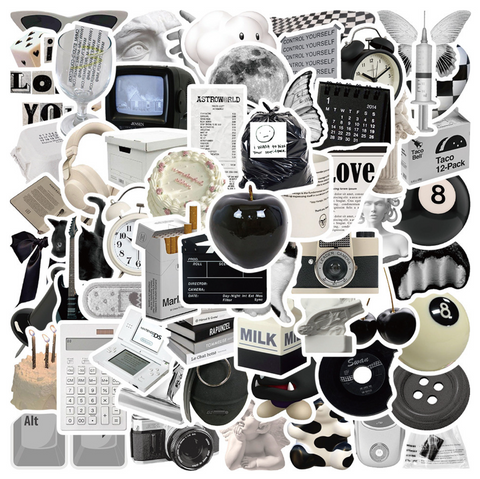 Black and White PVC Sticker Pack 50pc