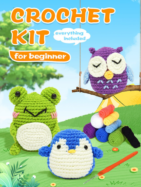 Penguin Frog Owl Trio Crochet Kit