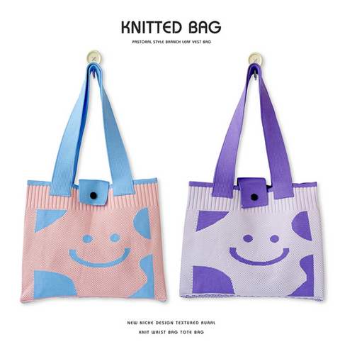 Smily Face Knitted Button Tote