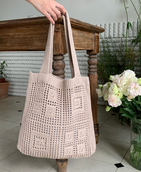 Checker Square Knit Tote