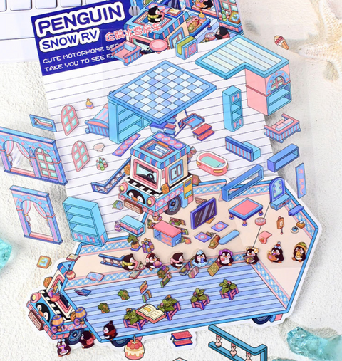 Penguin Snow RV 3D Sticker Room