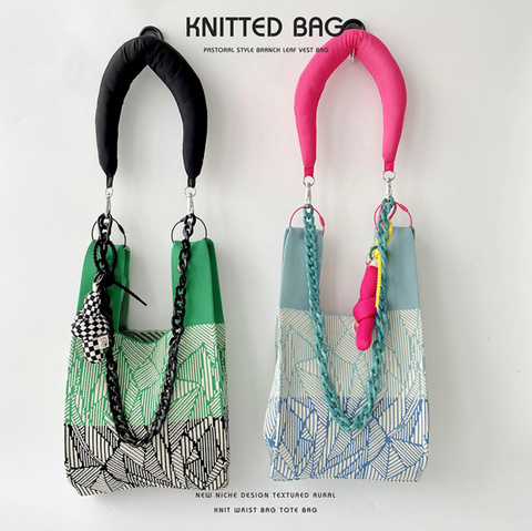 Striped Leafs Knit Bags