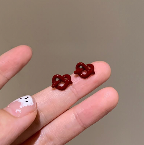 Red Pretzel Earring