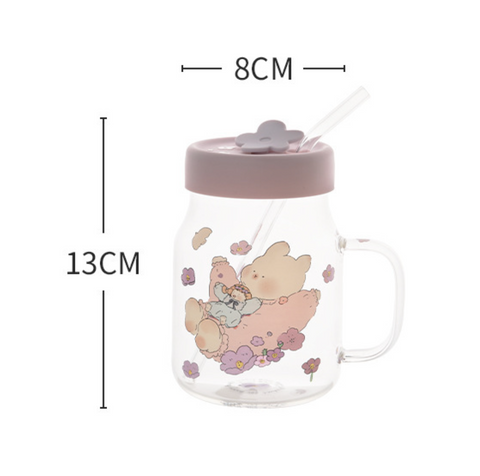 Top Straw Glass Mug with Silicon Lid 800ml