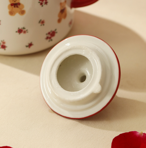 Teddy Bear Red Ceramic Teapot with 4 Cups