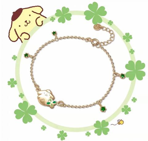 Pompompurin Green Clover Gold Bracelet