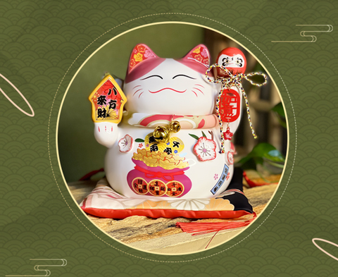 7" Ceramic Lucky Cat with Bell