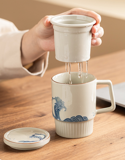 Tidel Wave Ceramic Mug with Lid 263ml