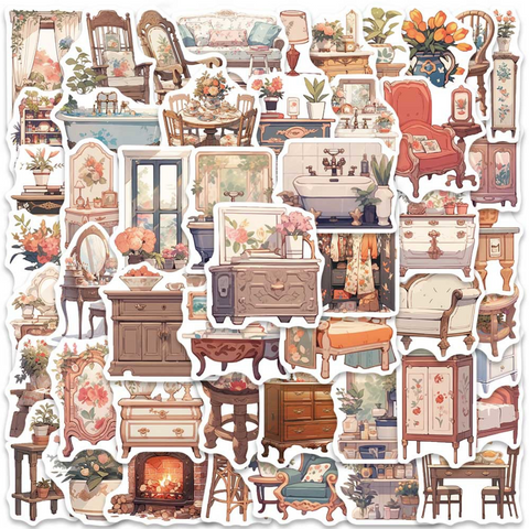 Wooden Furniture PVC Sticker Pack 50pc