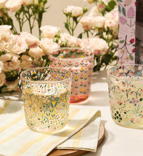 Gift Set of 4 Glass Flower Cup 454ml